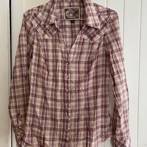 Guess western plaid embellished shirt with gold metallic thread